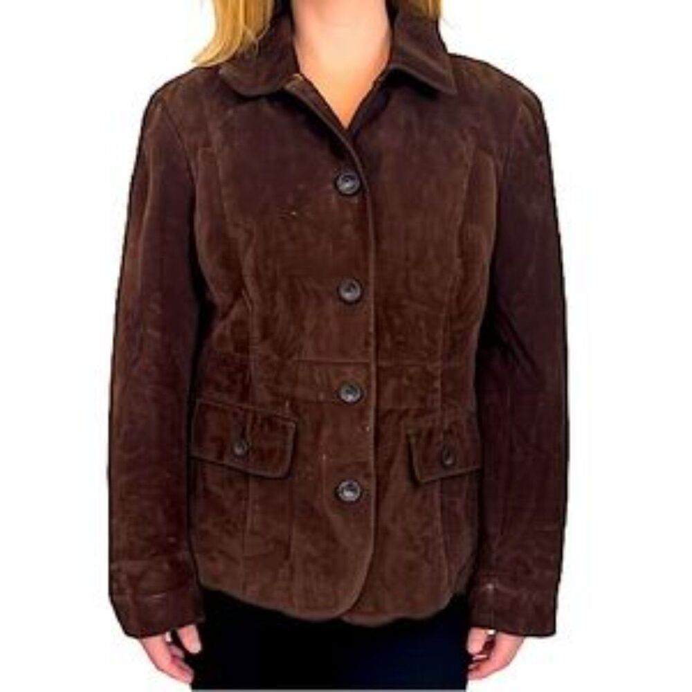 Alfani Brown Suede Leather Button Front Jacket Size XL